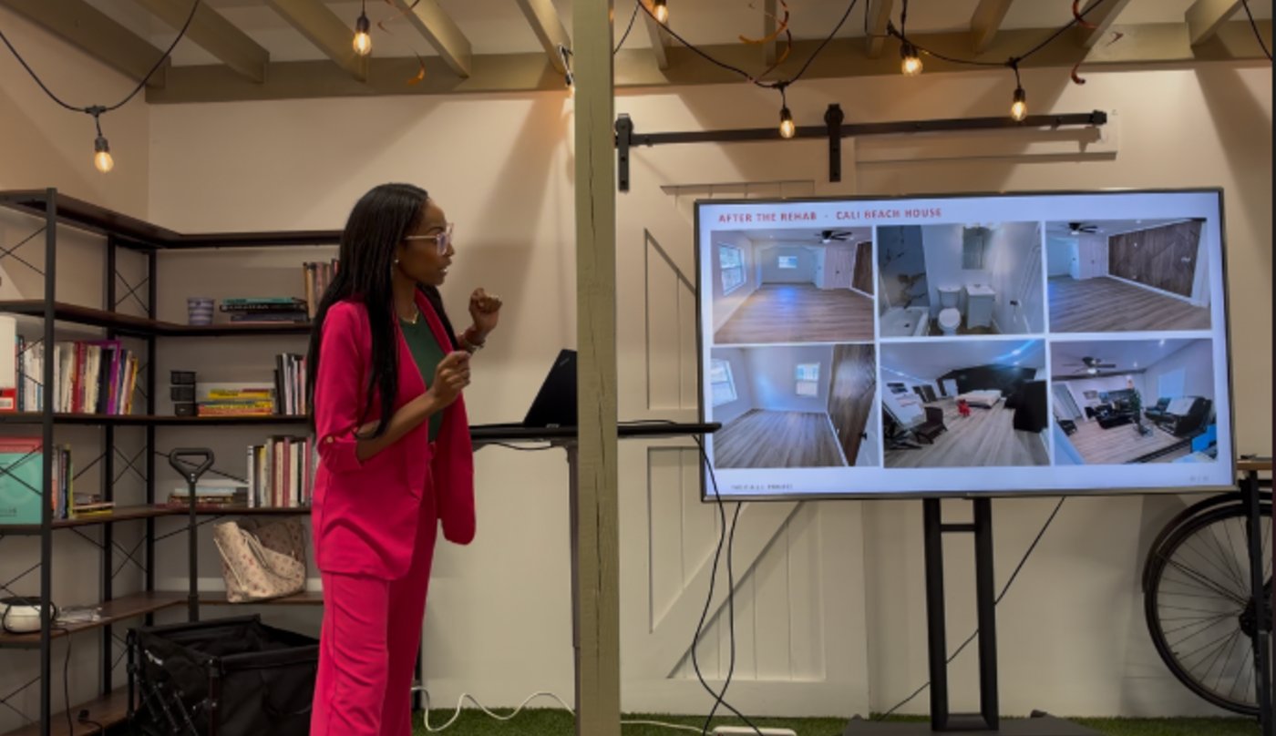 Crystal Wharton presenting the C.A.L.I. Beach House renovation
