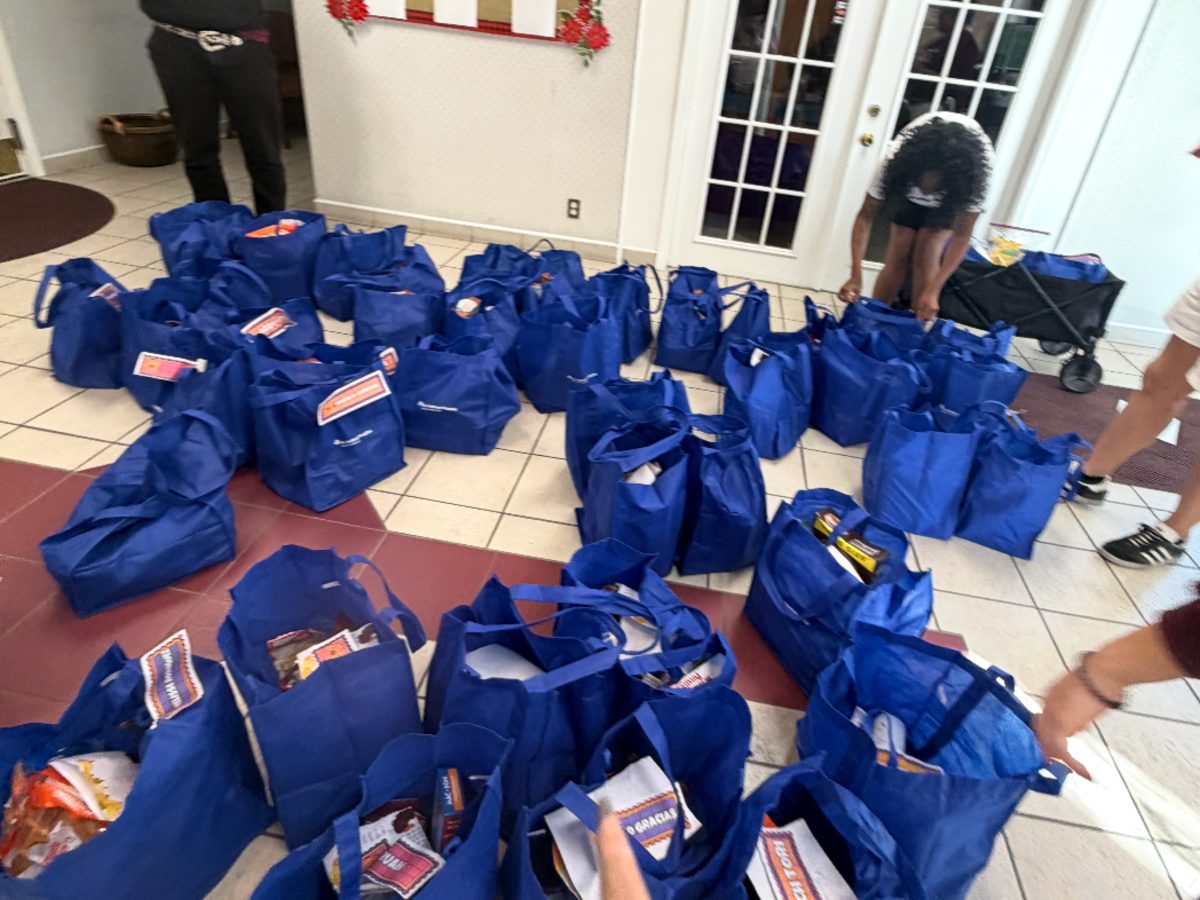Thanksgiving meal bags packed and ready for families