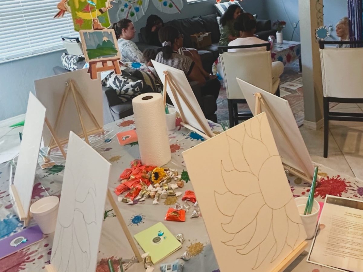 Paint and sip wellness night with canvases and easels